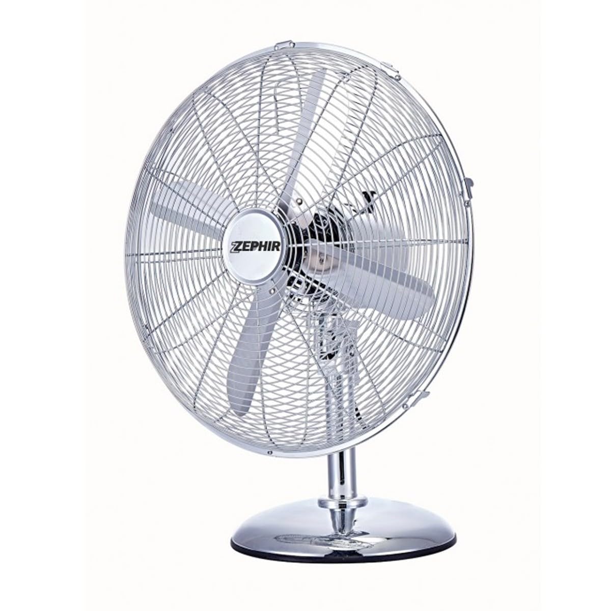 Generico Ventilatore da Tavolo Zep hir PF41CR 40 cm 4 Pale in Metallo Cromato 3 Velocità Oscillante Silenzioso Base Stabile 50W Design Moderno Acciaio Cromato