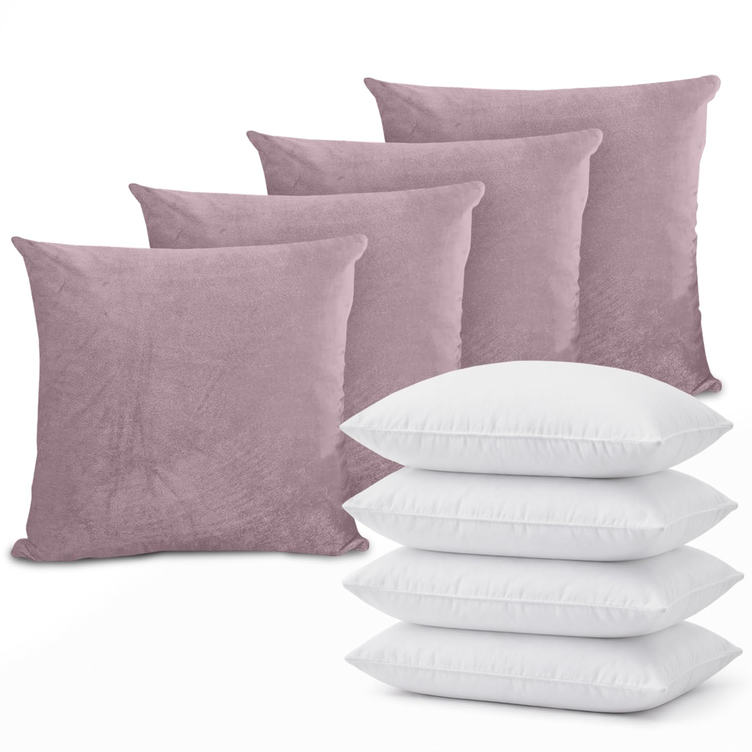 Hafaa Pack of 4 Velvet Cushion, 4 Pink Covers & 4 Inserts 45 x 45 cm