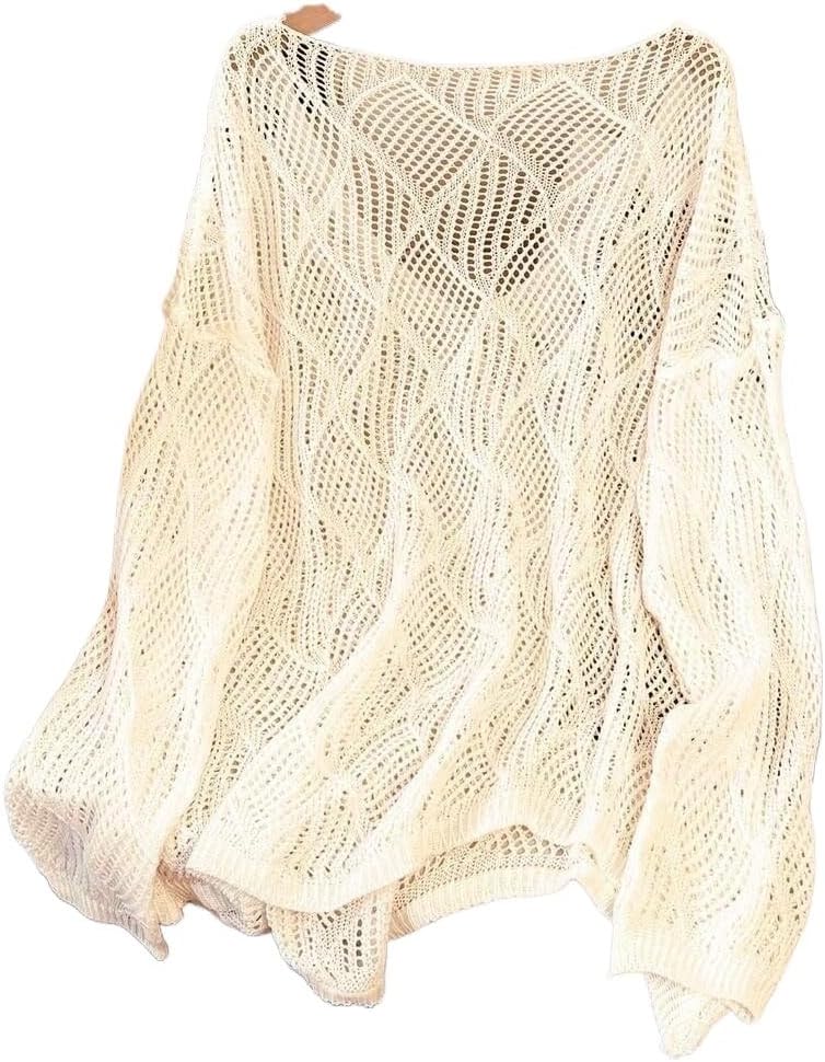 Women's Hollow Loose Knit Cover Up, Airy And Beach/Resort, Spring/Summer cover ups for swimwear