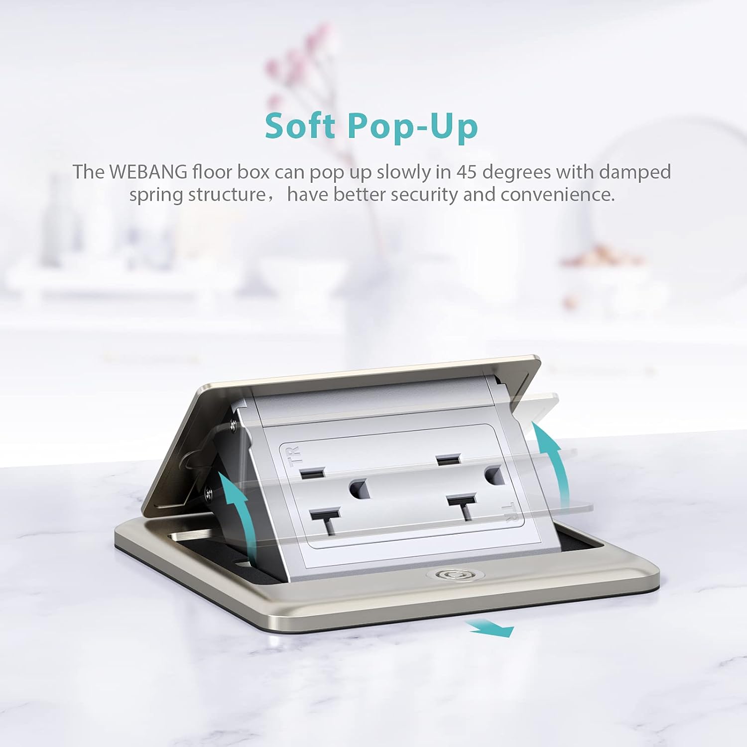 WEBANG Pop Up Floor Outlet Box with 20 Amp Tamper-Resistant Receptacle Outlet, Corrosive Resistant Hardware, ETL Listed, Brushed Nickel