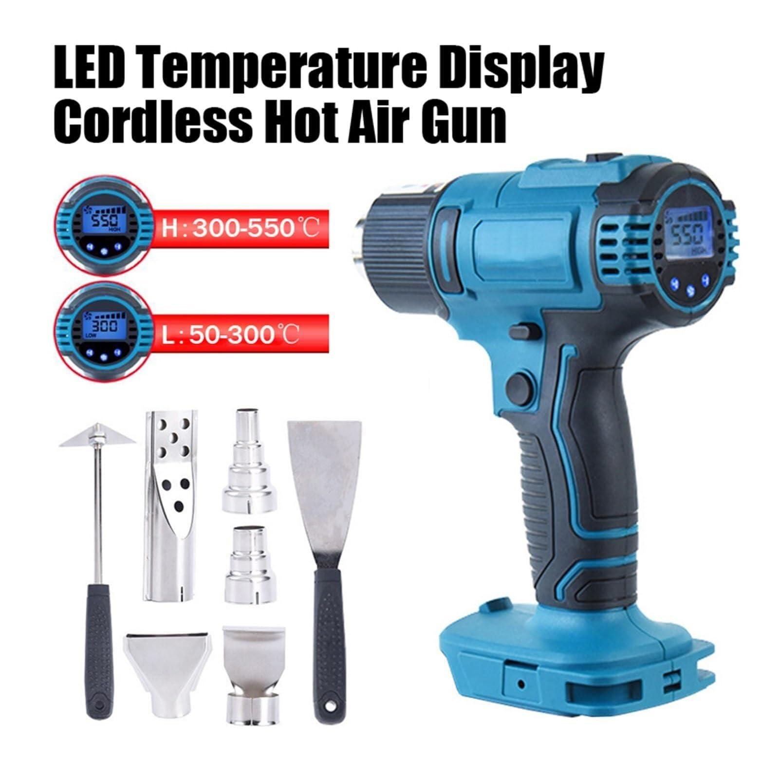 Heat Guns 18V Heat Gun LED Temperature Display Hot Air Gun 2-Speed Adjustment Large Power Portable Wireless Charging Welding Gun (Color : 7 Nozzles) (7 Nozzles)