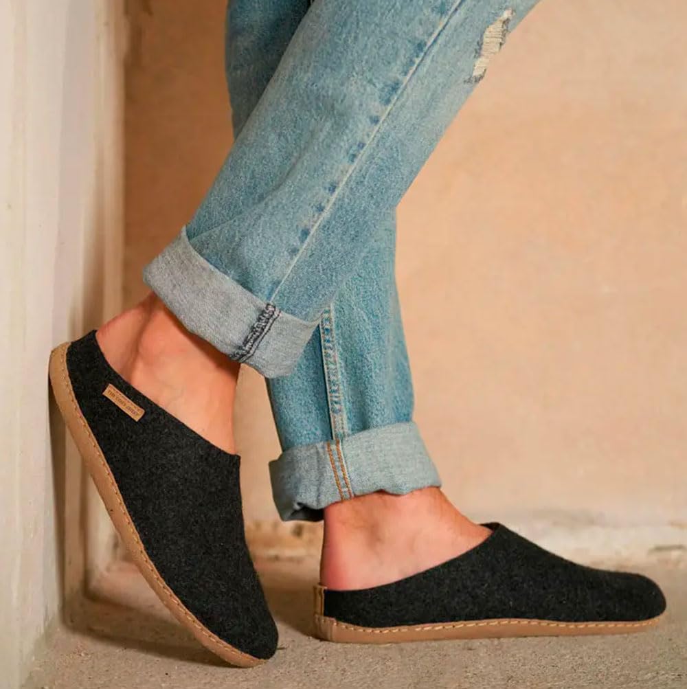 Filzpantoffeln mit Ledersohle | Praktische Damen & Herren Hausschuhe Sommer und Winter | Bequeme Hüttenschuhe Damen und Herren | Filzhausschuhe Geschlossen