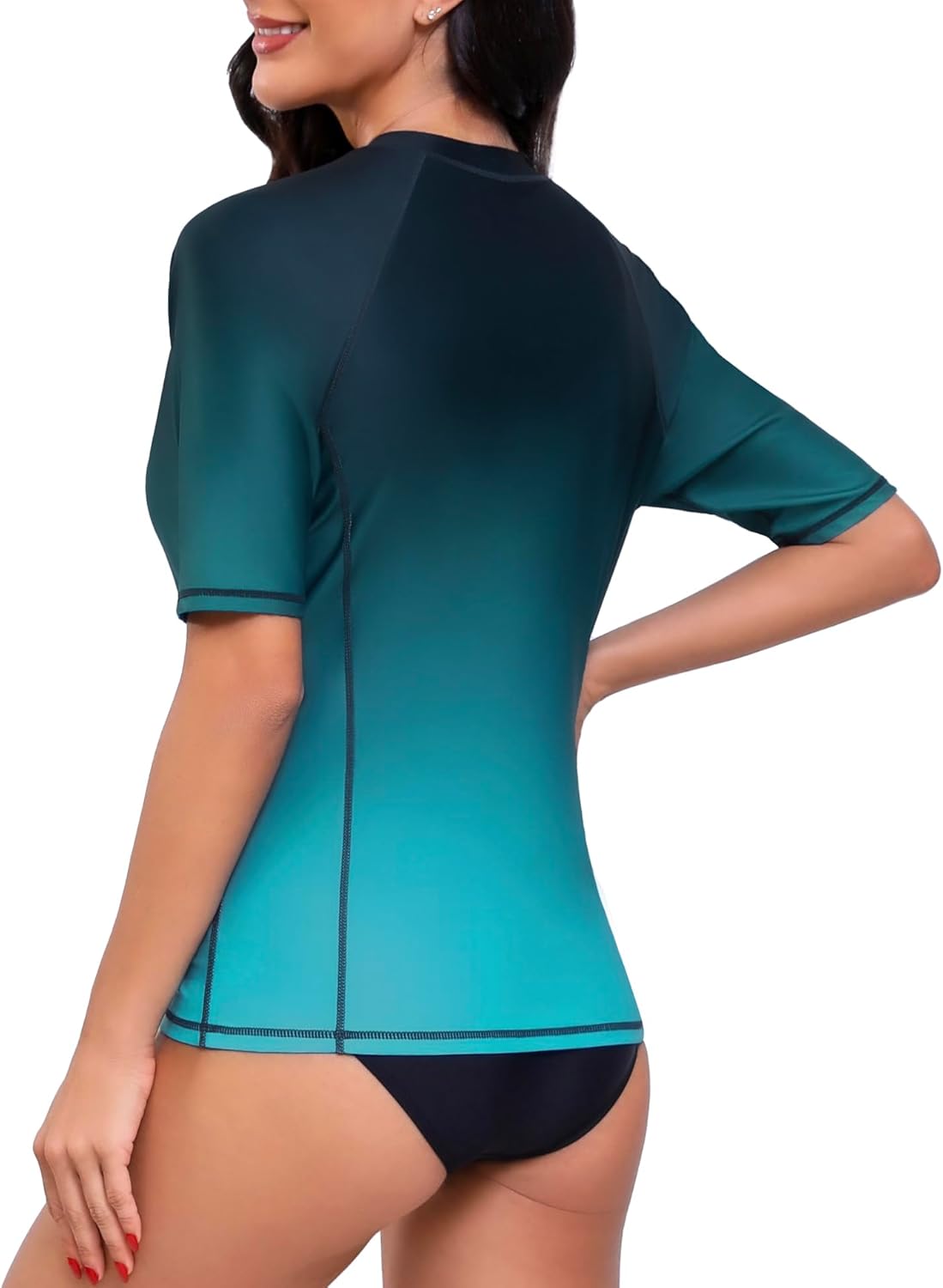 Tournesol Women's Rash Guard Short Sleeve Swim Shirt Zip Front Swim Top UV Sun Protection Swimsuit Top No Bra - Image 3