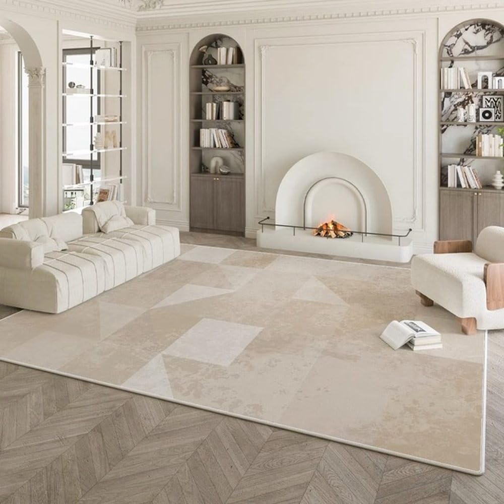 Tapis à rayures crème et beige YHT140 D pour salon moderne en 60x90cm