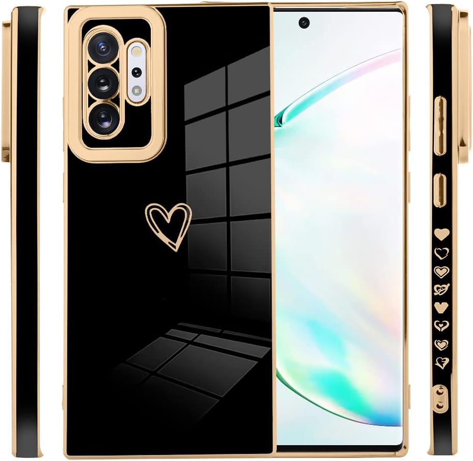 AIGOMARA Case Compatible with Samsung Galaxy Note 10 Plus Heart Design Plating Phone Cover Full Body Shockproof Protection Anti-Scratch Soft TPU Slim Wireless Charging Case for Women - Black - Image 5