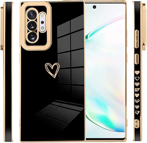 Miniatura 5 de AIGOMARA Funda compatible Samsung Galaxy Note 10 Plus con diseño de corazón chapado en negro, protección a prueba de golpes, funda de carga