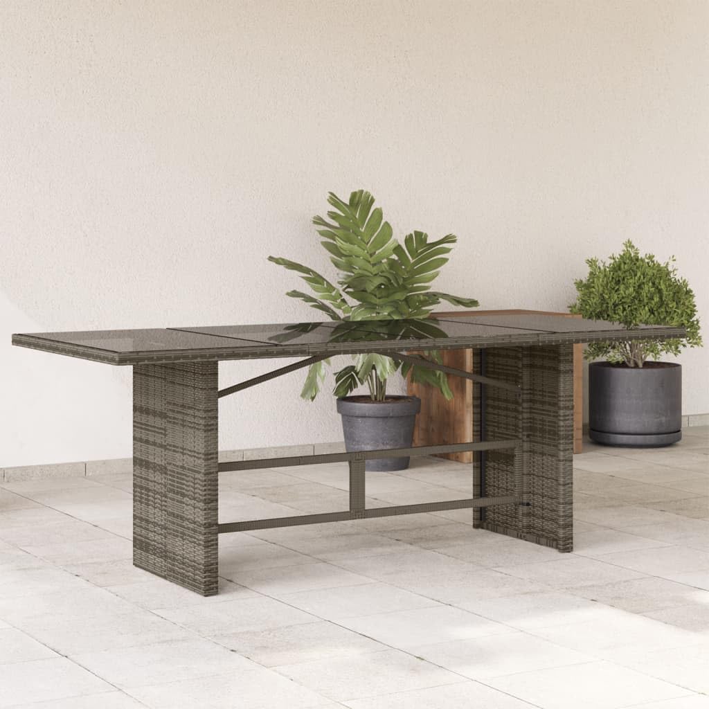 Garden Coffee Table Grey PE rattan with powder-coated steel frame and tempered glass top, 74.8 inch rectangular patio furniture for outdoor patio, perfect outdoor table for garden gatherings