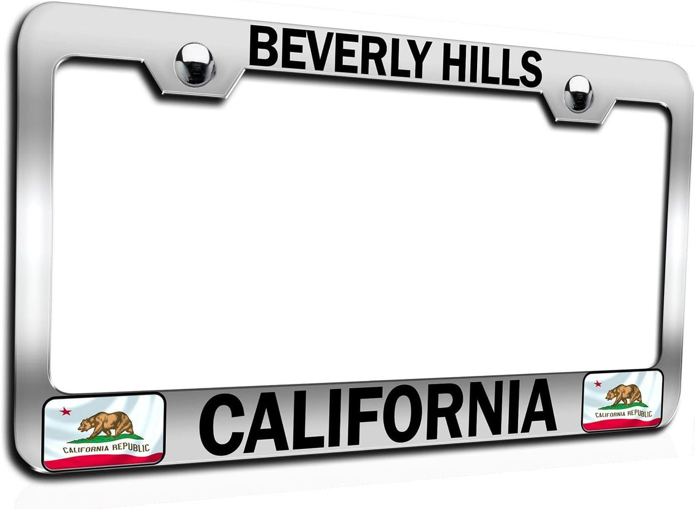 Makoroni - Beverly Hills California Californian California Chrome Metal License Plate Frame Tag Holder, #b40