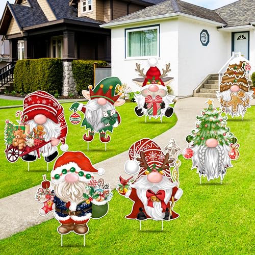 8個 クリスマス ノーム ヤードサイン Xmas 装飾 ノーム 庭 杭 ホリデー クリスマス スウェーデン トムテ 庭 装飾 冬 家 通路 歩道 装飾 クリスマス 屋外 庭 芝生 デコレーション [4]