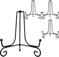 HENABLE 4PCS 6 Inch Black Iron Plate Stands - Premium Metal Display Holders for Plates, Frames, Books & Art