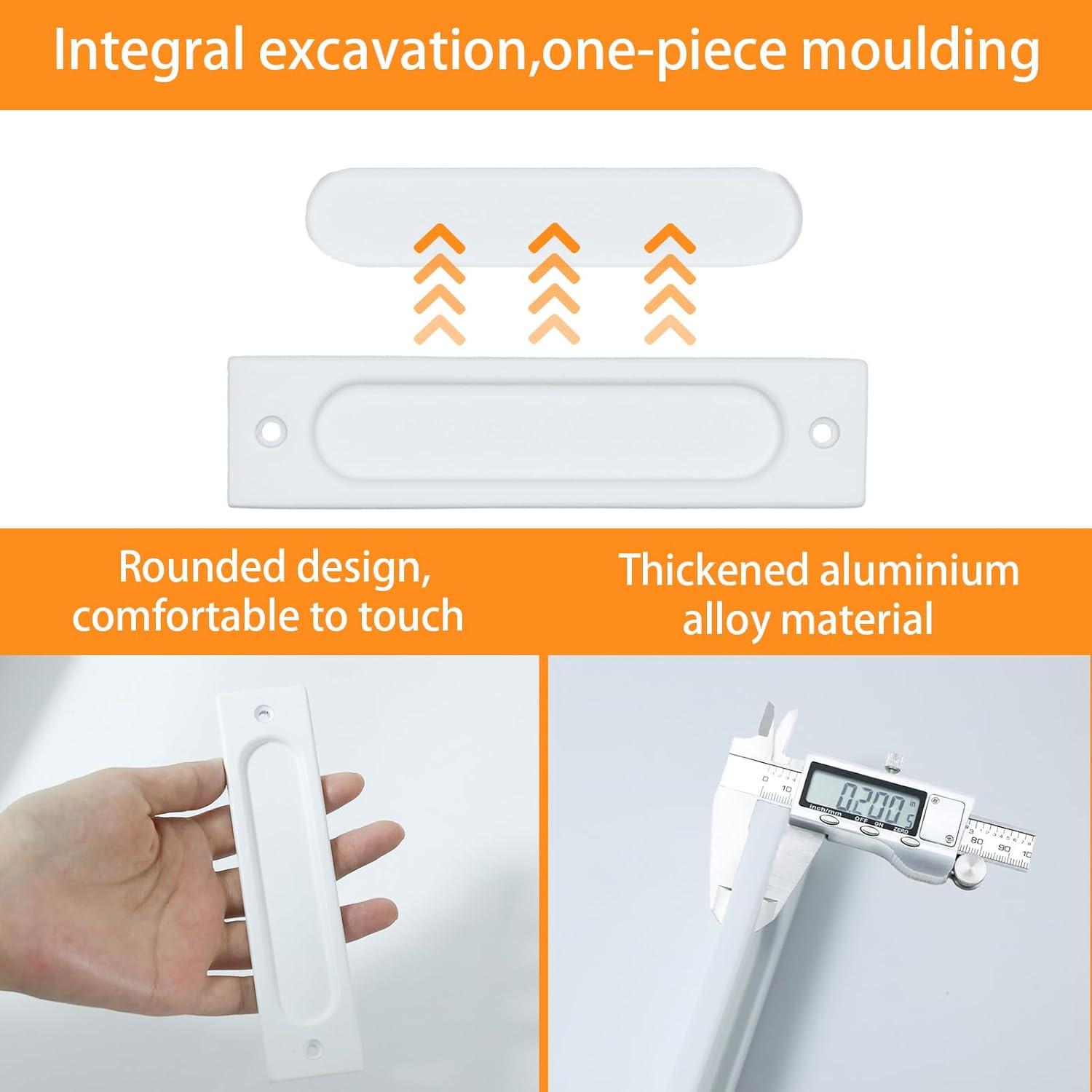 Recessed Finger Flush Pulls, Pocket Doors Pull Handle for Barn Doors, Cabinets Kitchen Drawers, Rectangular Aluminum Door Pull Easy Installation（White 2 Pack）