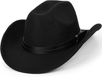 IZUS Men Classic Western-Cowboy-Hat Women Rodeo-Cowgirl-Hat Roll-Up-Brim Felt-Hats for Western-Wedding/Country-Party M/L