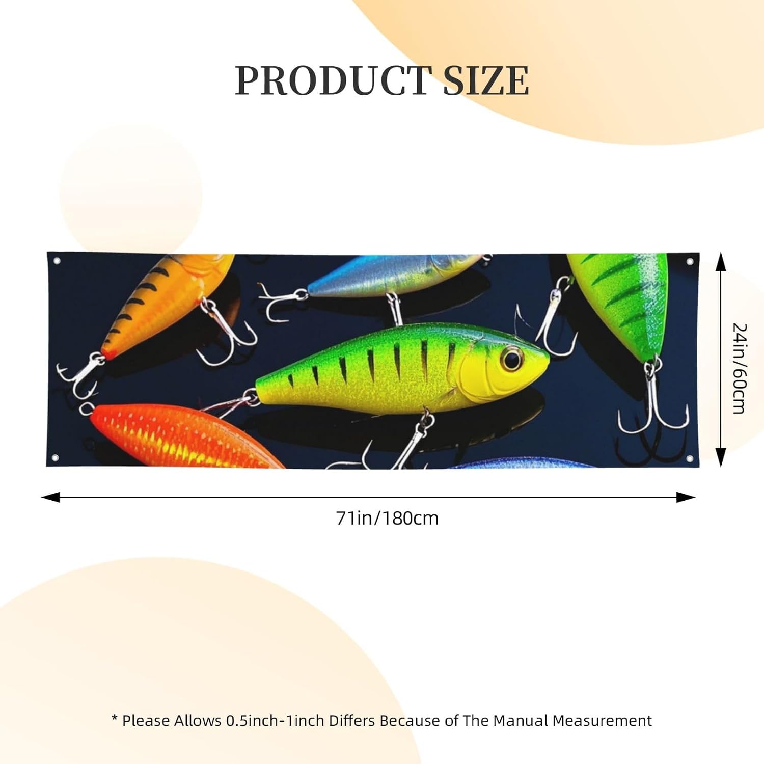 Banner Personalized Party Decor Vinyl Blank Signs Various Type of Fishing Baits Banners Wall Decor Background Sign for Indoor Outdoor Events Retail Birthday 71 x 47 Inch image 2