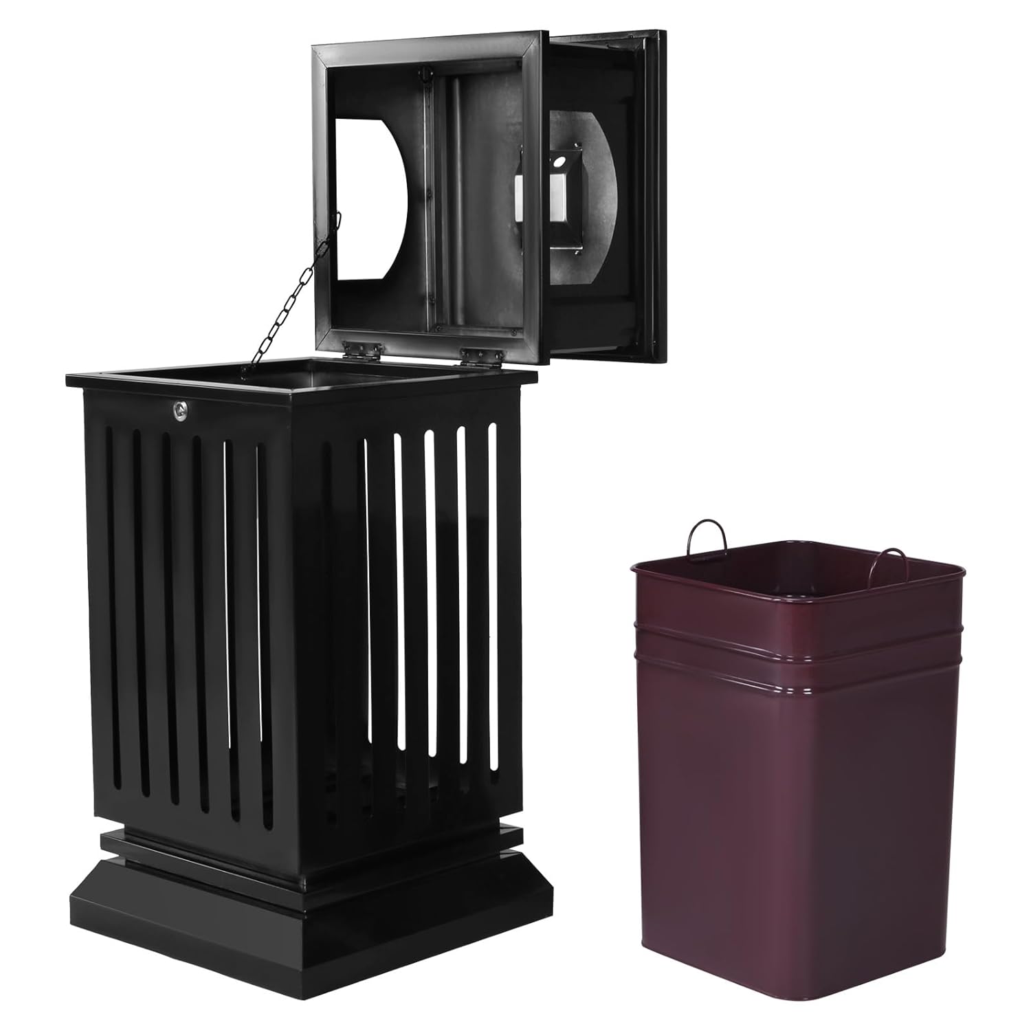 Outdoor Garbage Can with Removable Inner Bucket & Lid Steel Square Commercial Garbage Bin Large Capacity Decorative Trash Container for Garage Backyard Or Garden