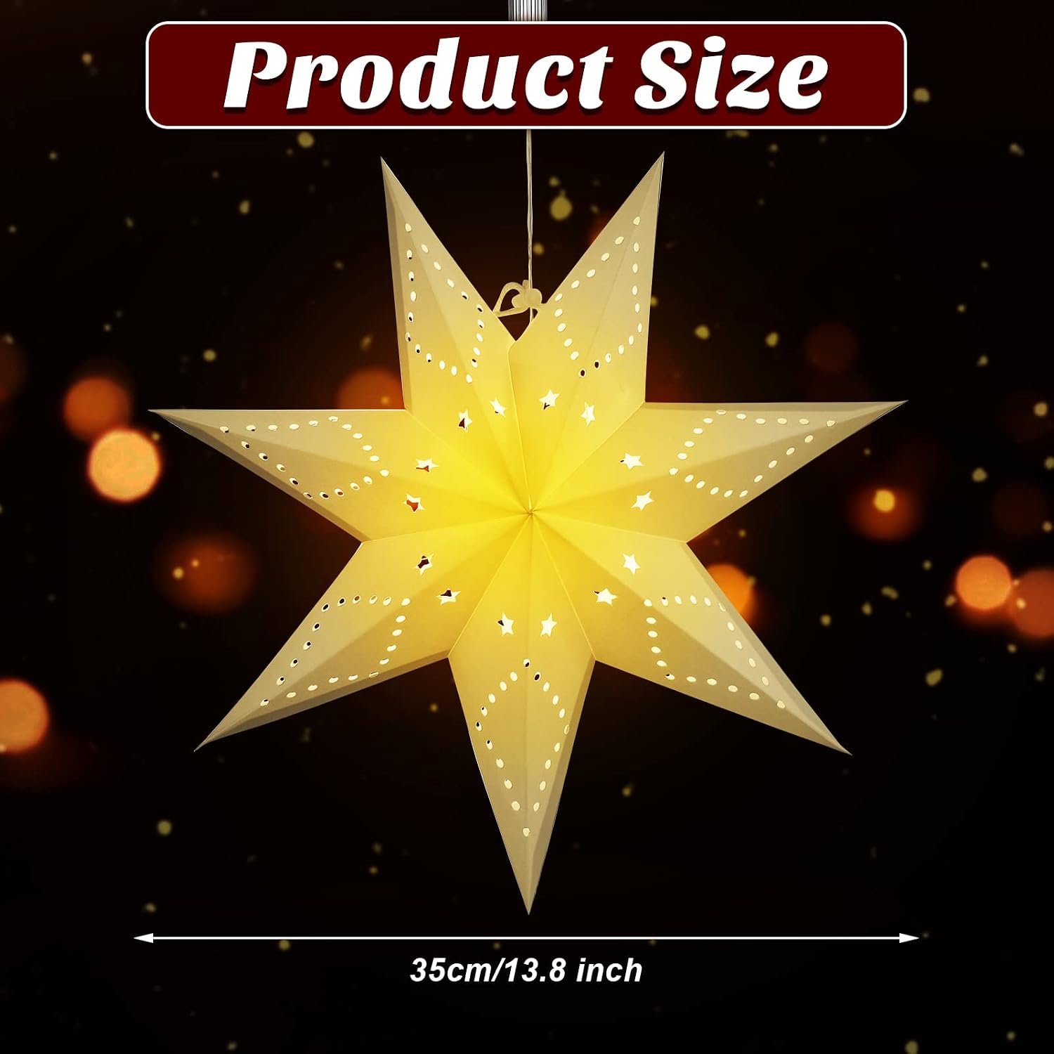 Large Paper Star Lanterns with Lights 3D 7 Pointed Christmas Paper Lanterns 3Pcs Foldable Decorative Christmas Hanging Decorations for Xmas Birthday Holiday Wedding Home Decor New Year Party
