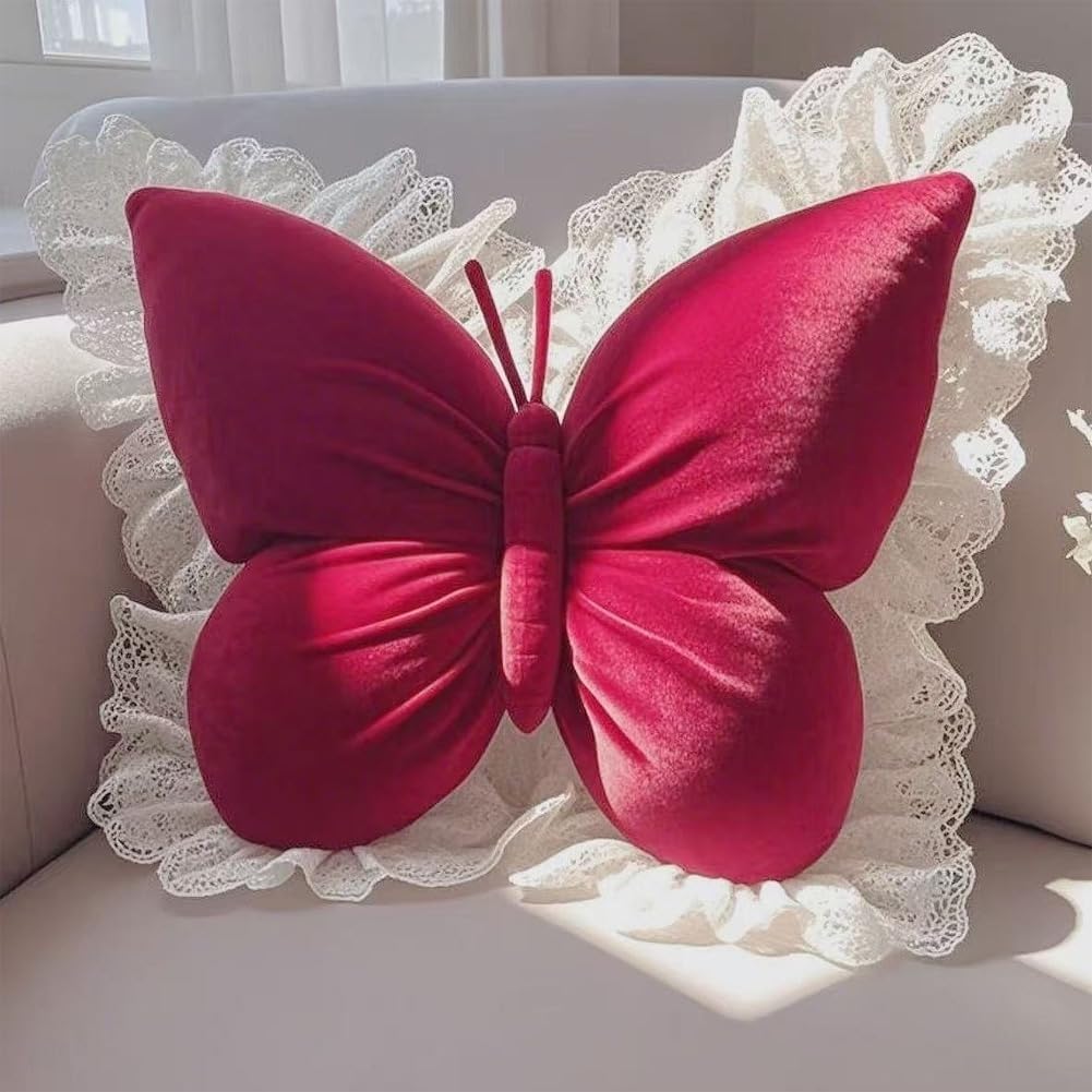 XUKPO Butterfly Throw Pillow - 3D Plush Decorative Pillow Cushion for Sofa Bedroom and Home Decoration(Red)