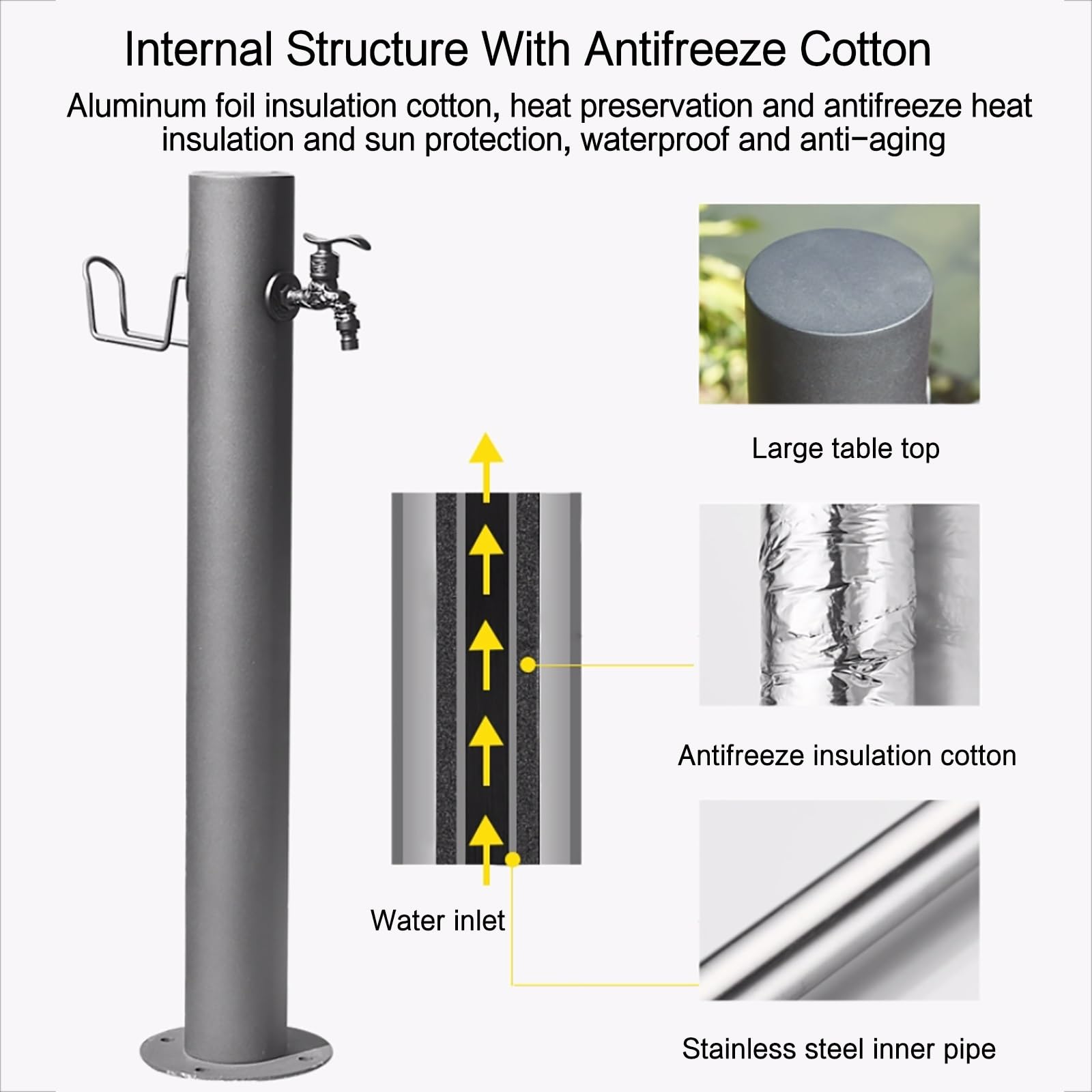 Columna de Agua para jardín Vertical Exterior con Manguera anticongelante, Extensor de Grifo, Pistola rociadora, Fuente Decorativa, dispensador de Agua e hidrante de diseño cilíndr