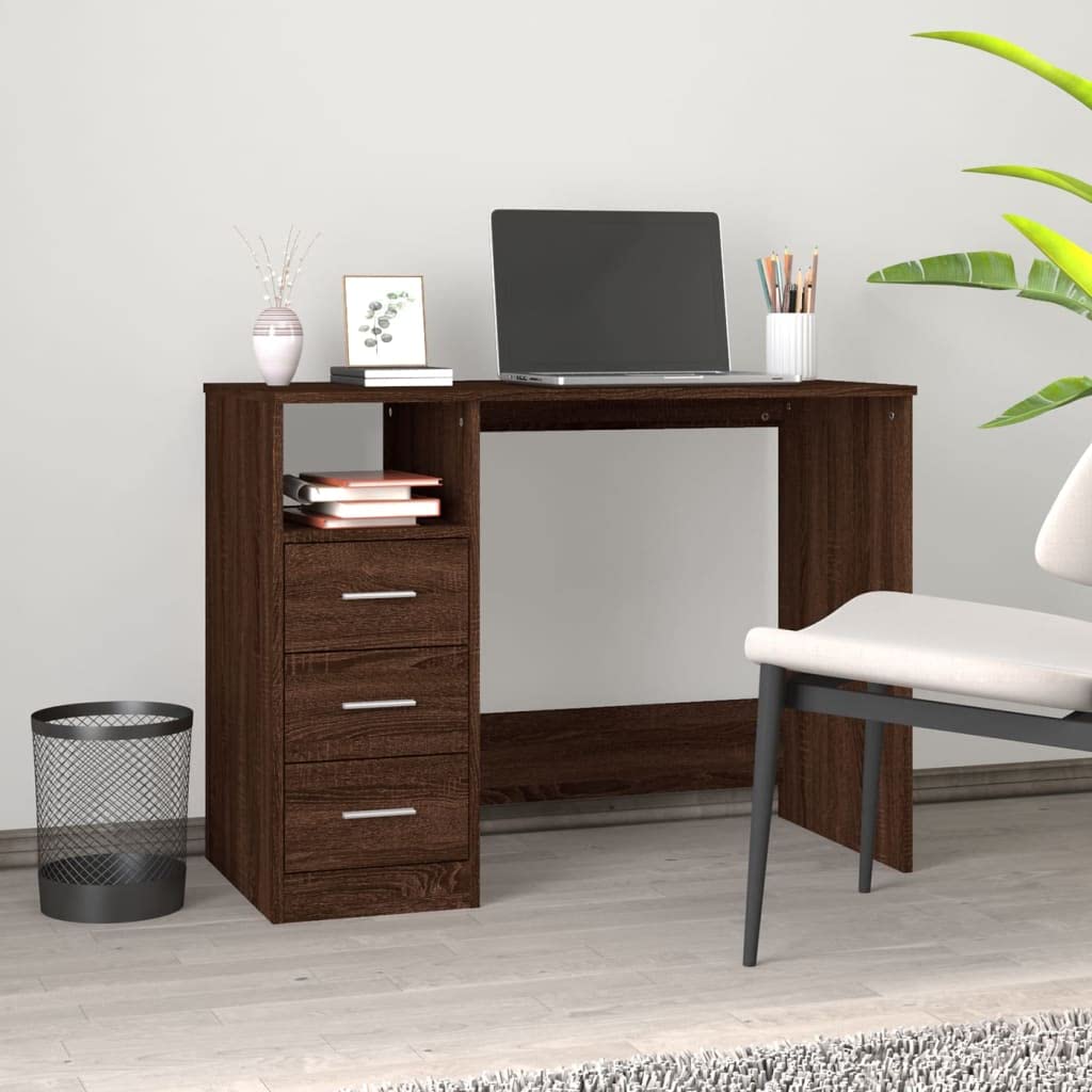 Genérico Escritorio con cajones contrachapada marrón Roble 102x50x76 cm,Escritorios-823039