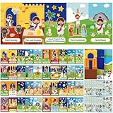 Product packaging: This kit contains 48 sets of Easter religious crafts, especially 5 Holy Week scenes. Each scene has 8 different stickers to match, providing a complete set to vividly show the story of Nativity and related events Exquisite Design: ...