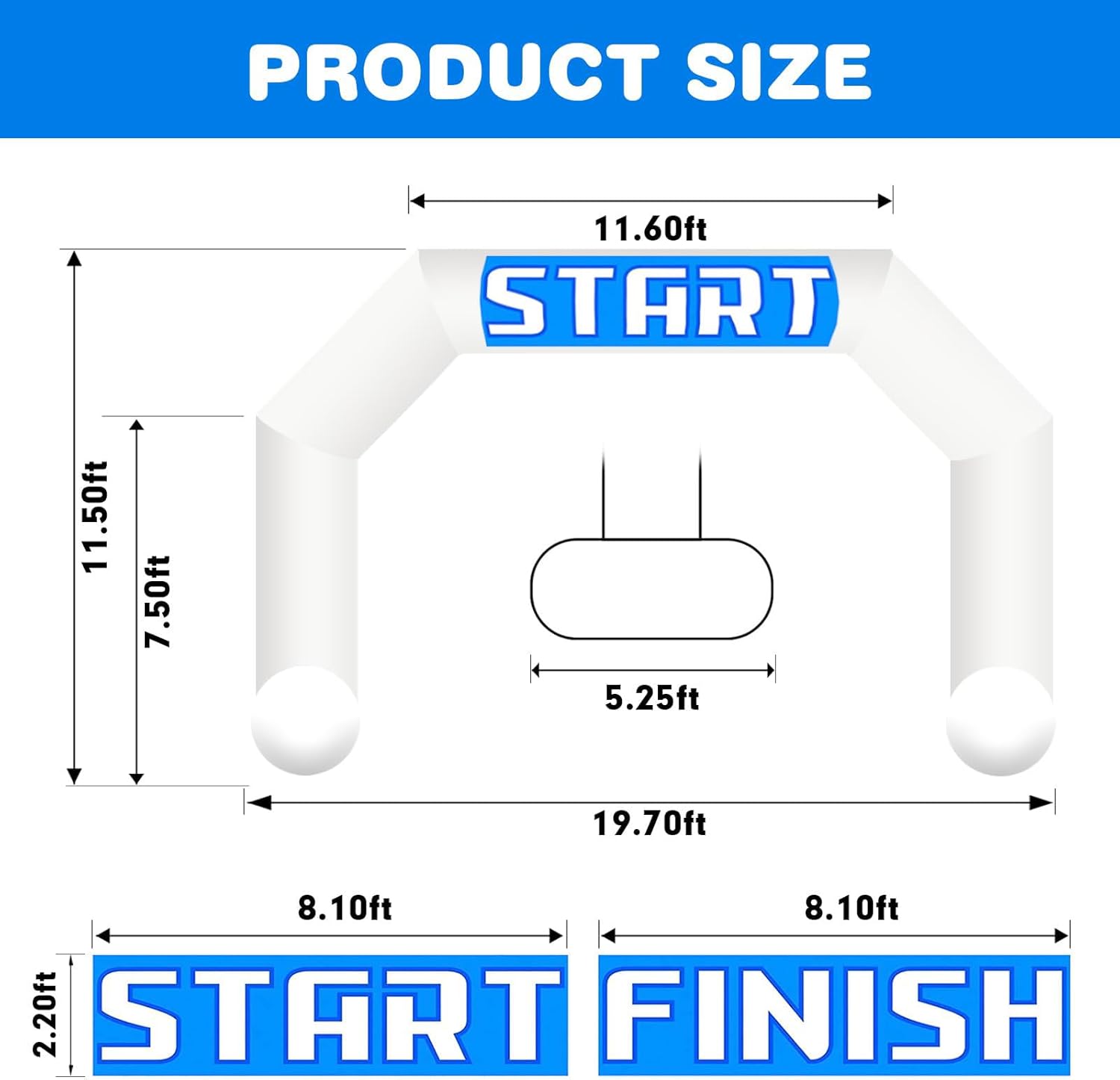 OZIS 20Ft Start Finish Line Inflatable Arch with Built-in Blower, Hexagon Inflatable Archway for Outdoor Impactful Race Advertising Commerce School Sport (White)