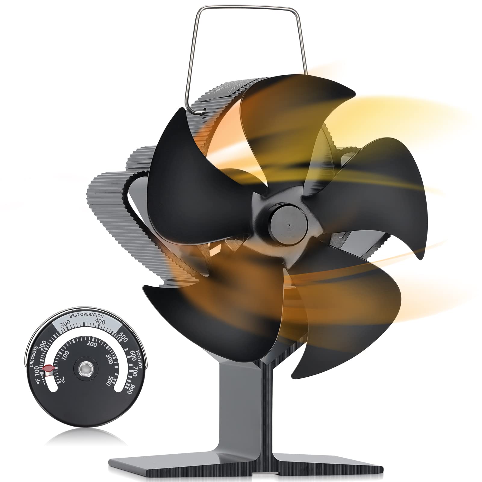 Buy Heat Powered Stove Fan with Thermometer, 5 Blade Wood