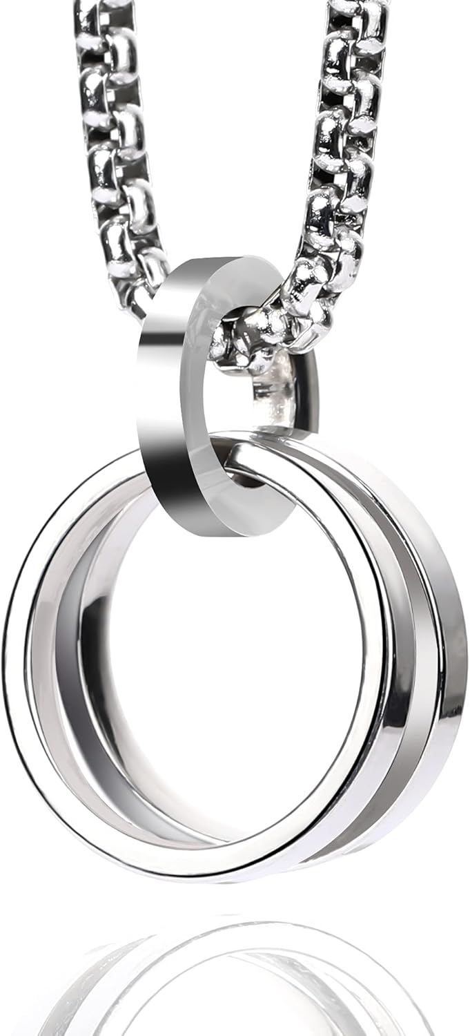 Buy Men's Silver Double Ring Pendant Necklace at Ubuy Bahrain