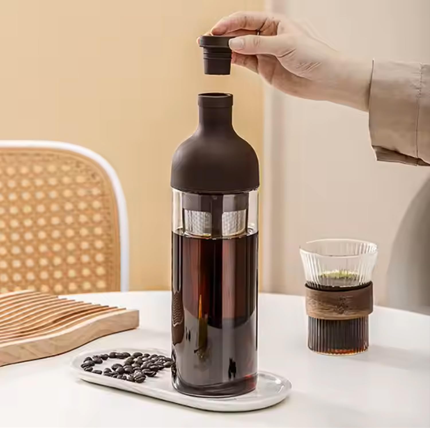 Soko Cold Brew, Iced Coffee & Hot Tea Maker | Borosilicate Glass Bottle with Removable Mesh Filter | Airtight Seal Pot | Dishwasher Safe Kettle for Beverages Infuser – Kitchen, Office, Cafe - Brown-image-32