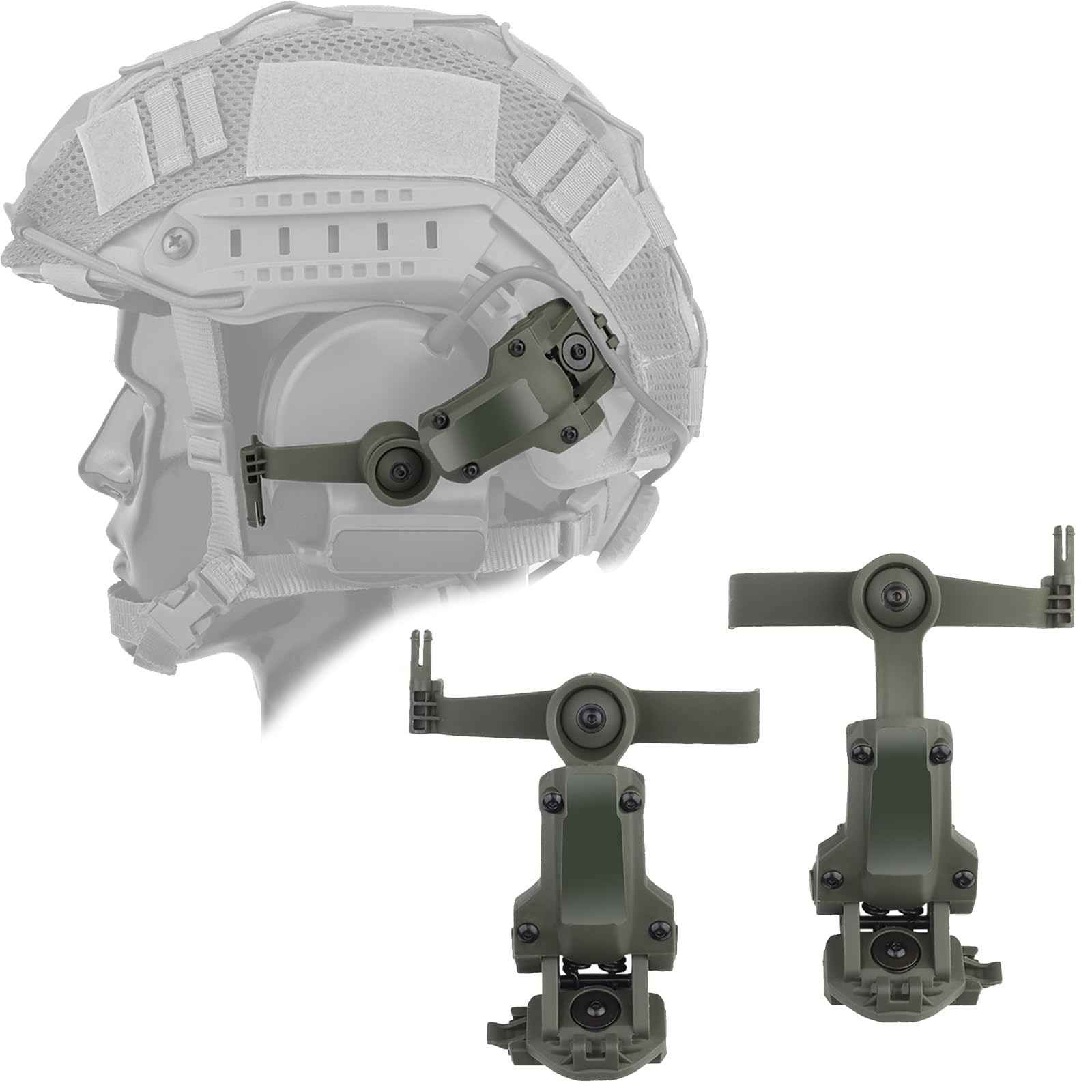 Zffozz Unisex Green Tactical Helmet Arc Rail Adapter, Headphones Holder With 360° Rotatable Rear Mount, Multi-Functional Adjustable For Airsoft Tactical Helmets(Green)