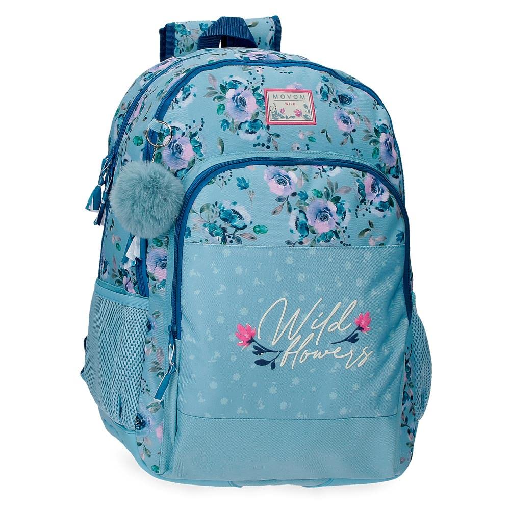 MOVOM Wild Flowers Mochila Escolar con Carro Azul 33x46x17 cms Poliéster 25,81L