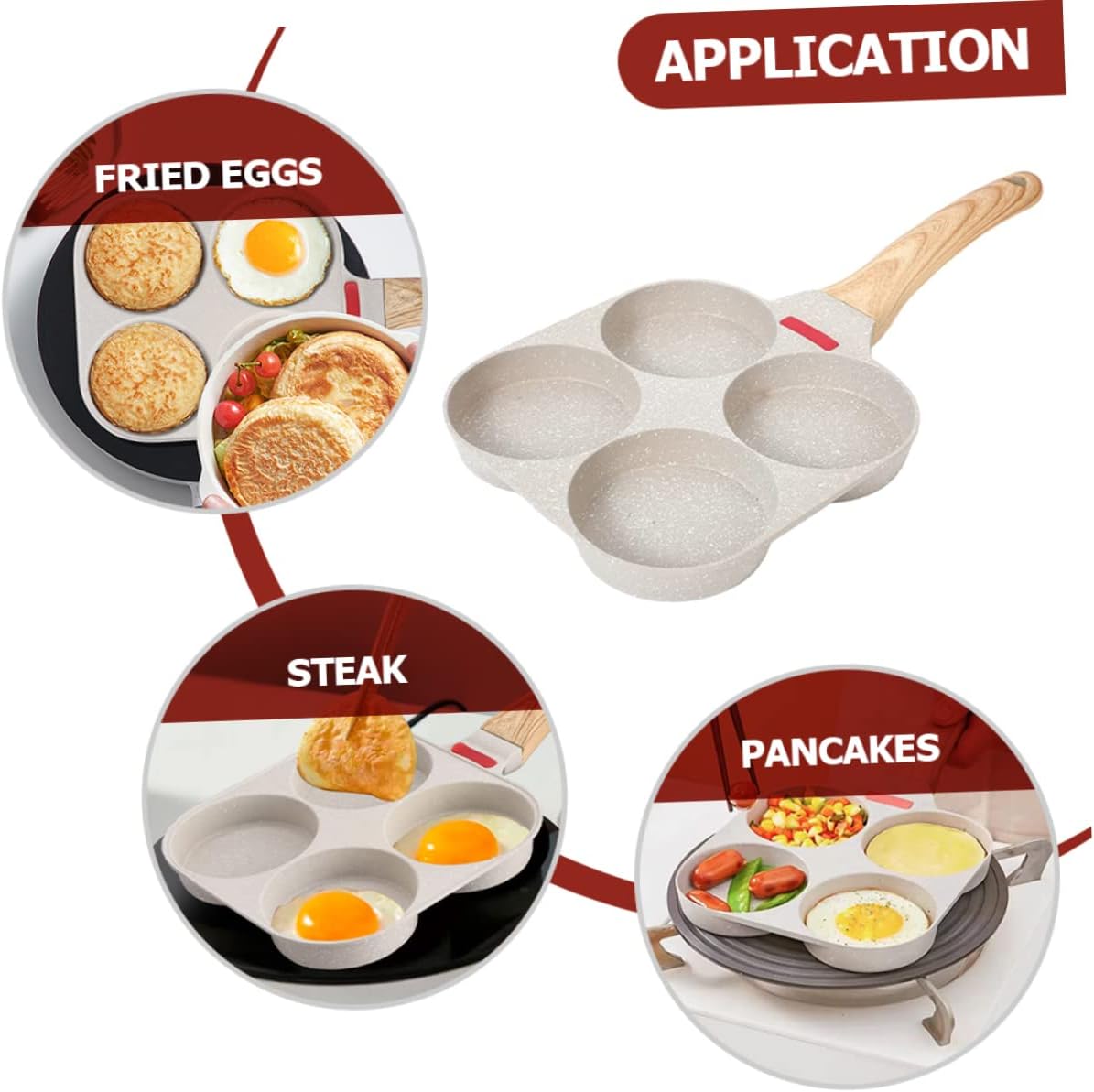 GLEAVI Egg Cooker Nonstick Four-hole Omelette Pan Skillet for Eggs Breakfast Frying Pan Multi-functional