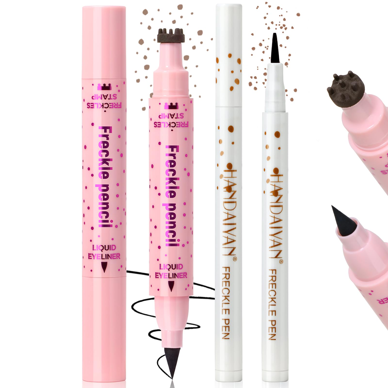 Noerrors 2pcs Freckle Stamp Pen with Eyeliner for Natural Lifelike Faux Freckle 2 in 1 Fake Freckles Stain Marker Pen for Waterproof Long Wear Sunkiss