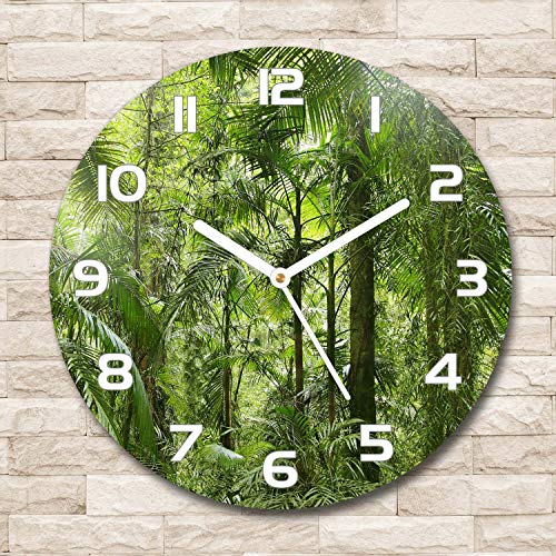Horloge en verre rond 30cm Tulup décoration murale forêt tropicale