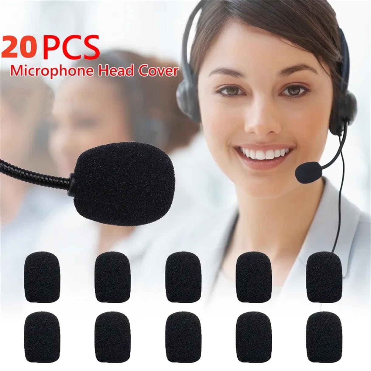 20 Coprispugna In Spugna Nera Per Microfoni - Parabrezza Per Cuffie E Microfoni Piccoli