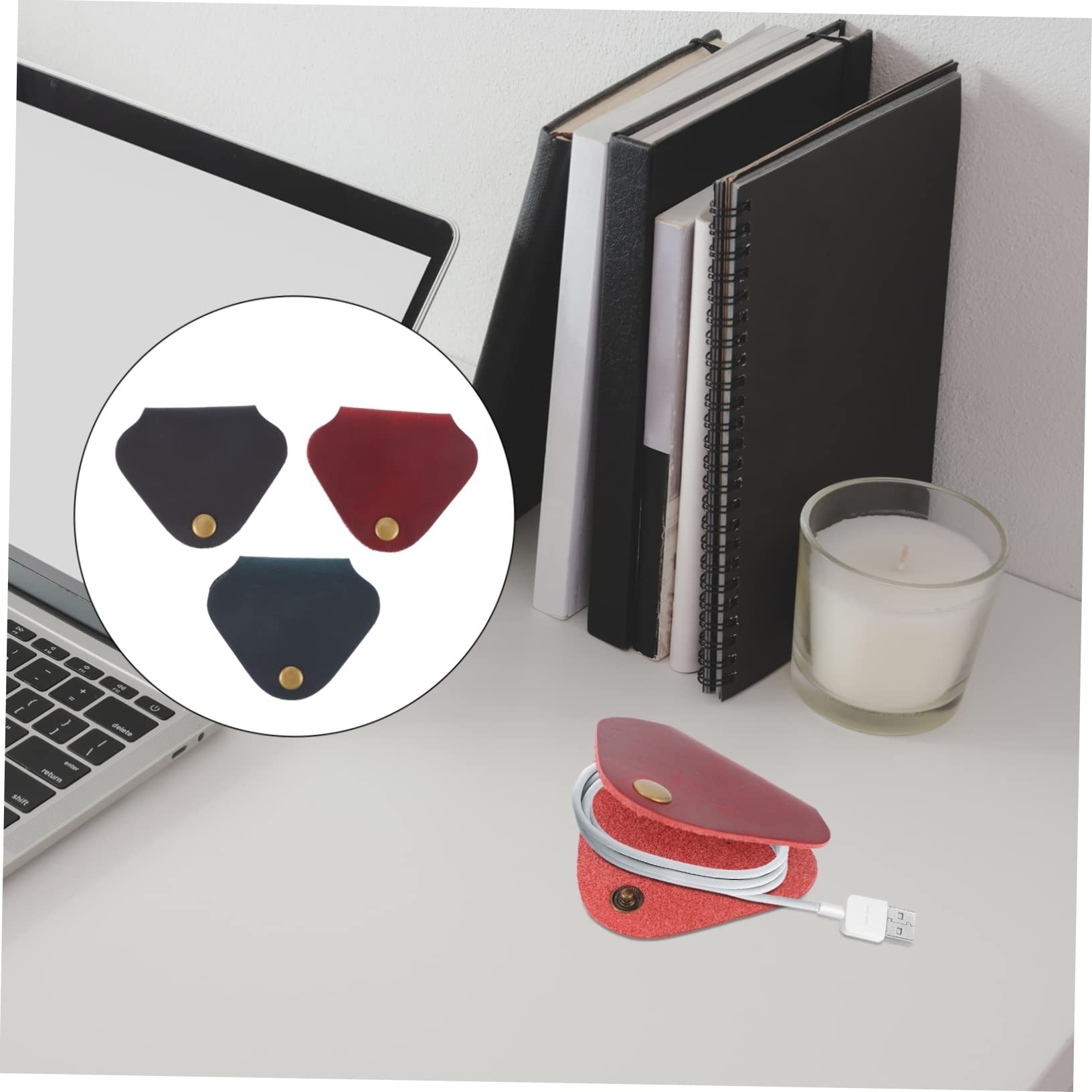 8Pcs Organizzatore Cavi a Forma Di Cuore,Fascette Fermacavi in Pelle,Avvolgicavo