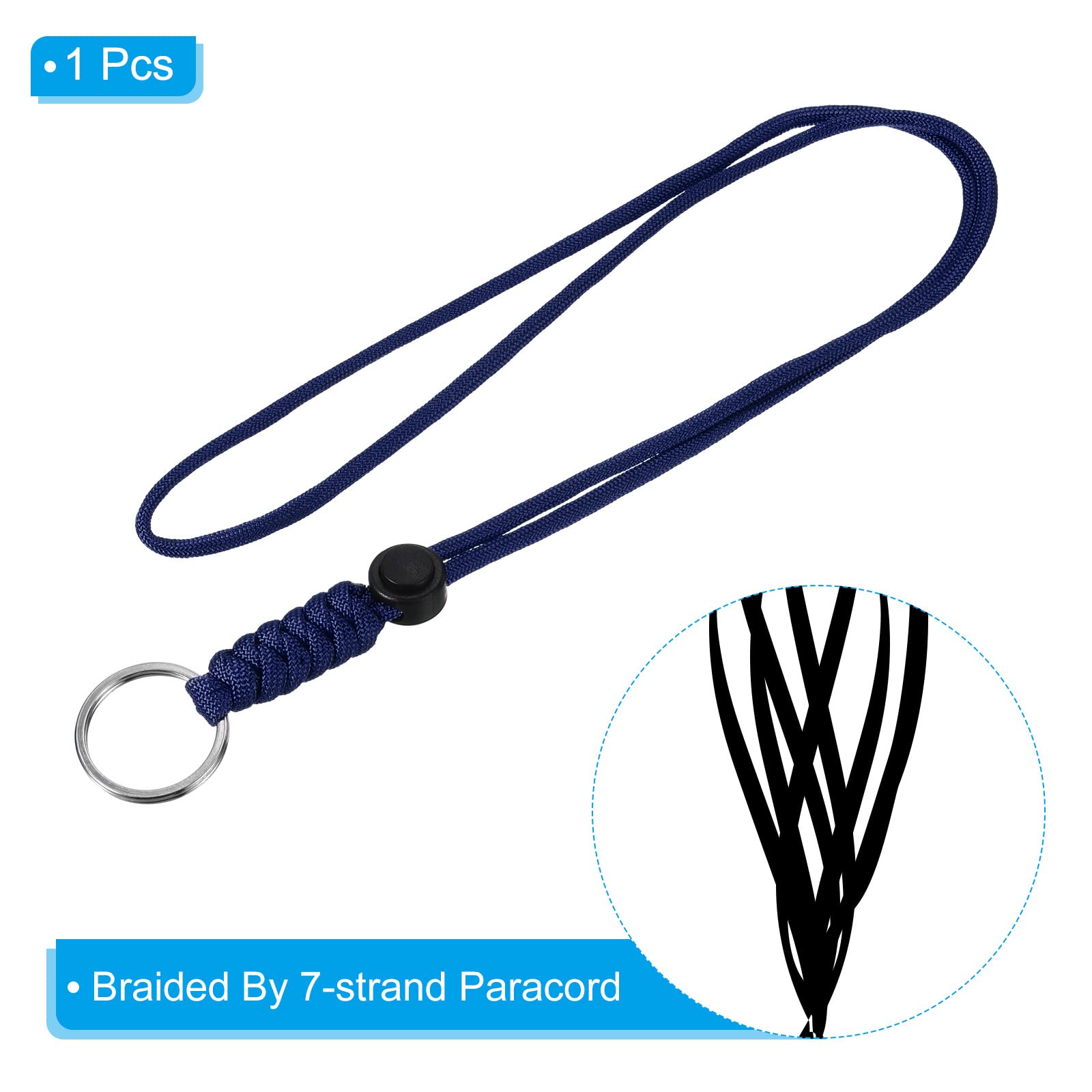 PATIKIL Paracord Lanyard with Keyring 18 Inch, Necklace Keychain Cord Metal Hook Strap for Keys Whistle ID Card Badge Holder Blue - Image 3