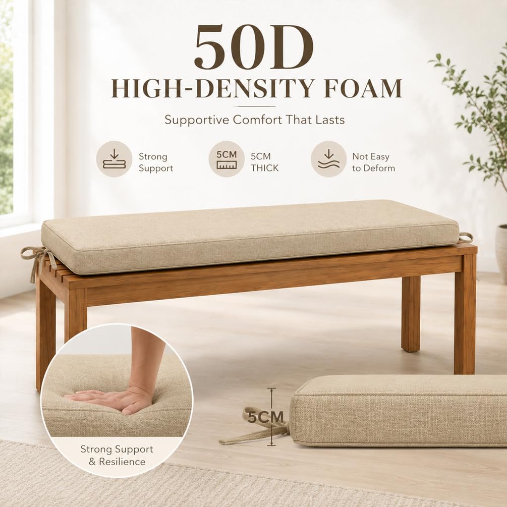 AEHO Cuscino per Panca in Lino, Schiuma 5cm Cuscino Lungo per Veranda, Pratico Cuscino Mobili Interni E Copri Seduta Divano per Soggiorno Elegante,Beige,80x40x5cm