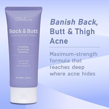 Butt Acne Clearing Treatment, Maximum Strength Body Cream for Back, Buttocks, Thigh & Chest Acne Removal, Skin Clearing Lotion for Men & Women, Foaming Cleanser for Bacne & Cystic Acne