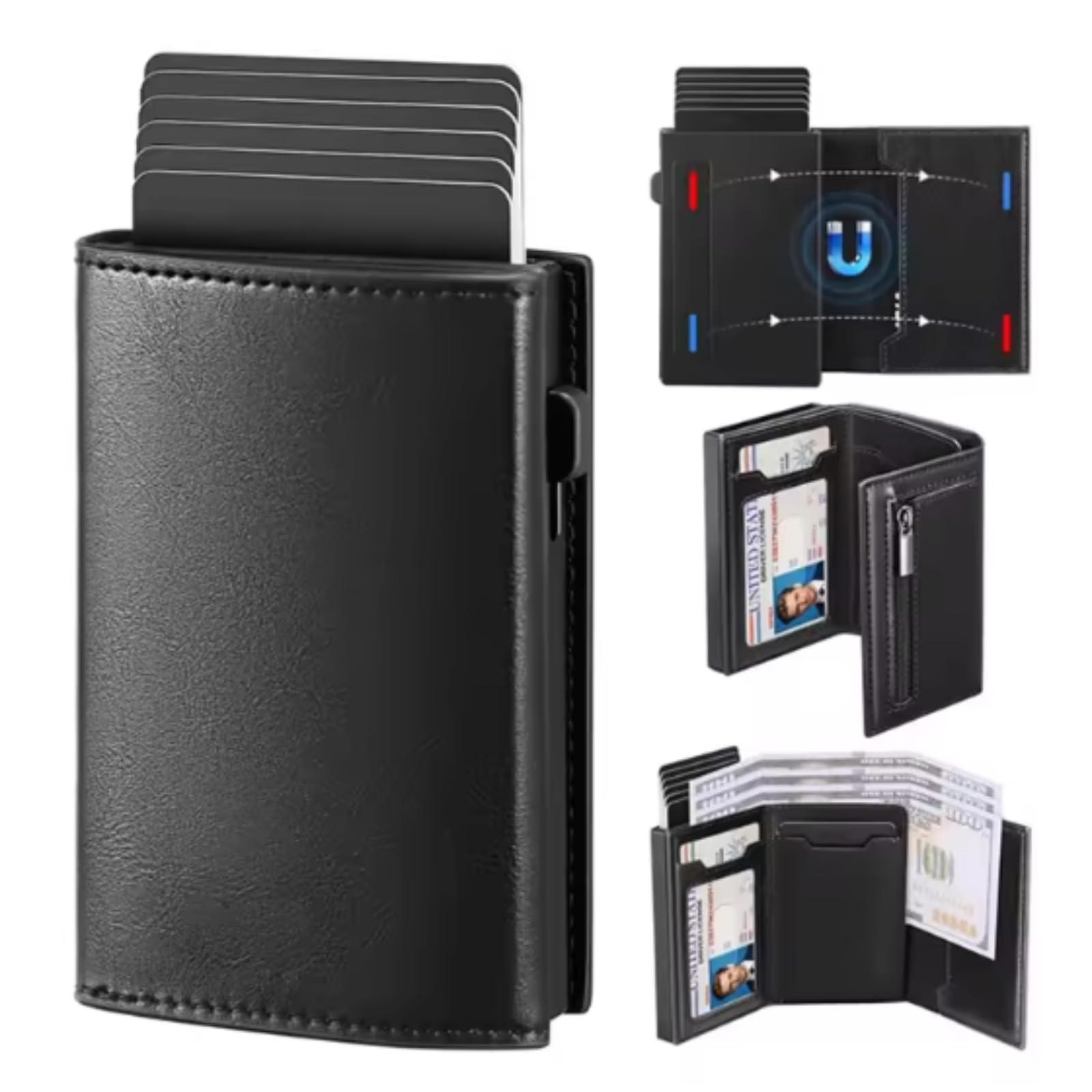 Maison Corval Wallet 2.0, Portefeuille Pop Up pour Homme avec Poche à Monnaie Cuir, Fermeture Magnétique, Portefeuille en Cuir Premium pour 8–11 Cartes (Noir)