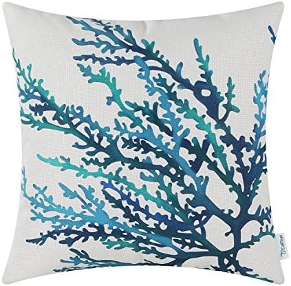 CaliTime Canvas Throw Pillow Cover Shell for Couch Sofa Home Decoration Aquarelle Painting Print 18 X 18 Inches Sea Coral Tree Blue Teal