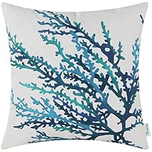 CaliTime Canvas Throw Pillow Cover Shell for Couch Sofa Home Decoration Aquarelle Painting Print 18 X 18 Inches Sea Coral Tree Blue Teal
