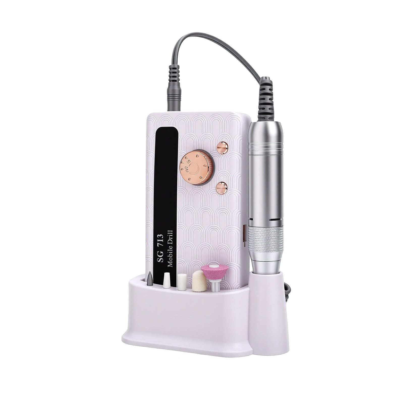 Generic Lima per Unghie Wireless con velocità Regolabile e Kit Completo di Accessori per Uso Domestico e in Viaggio Design Leggero (DMJTZ-SG713-Bianco)