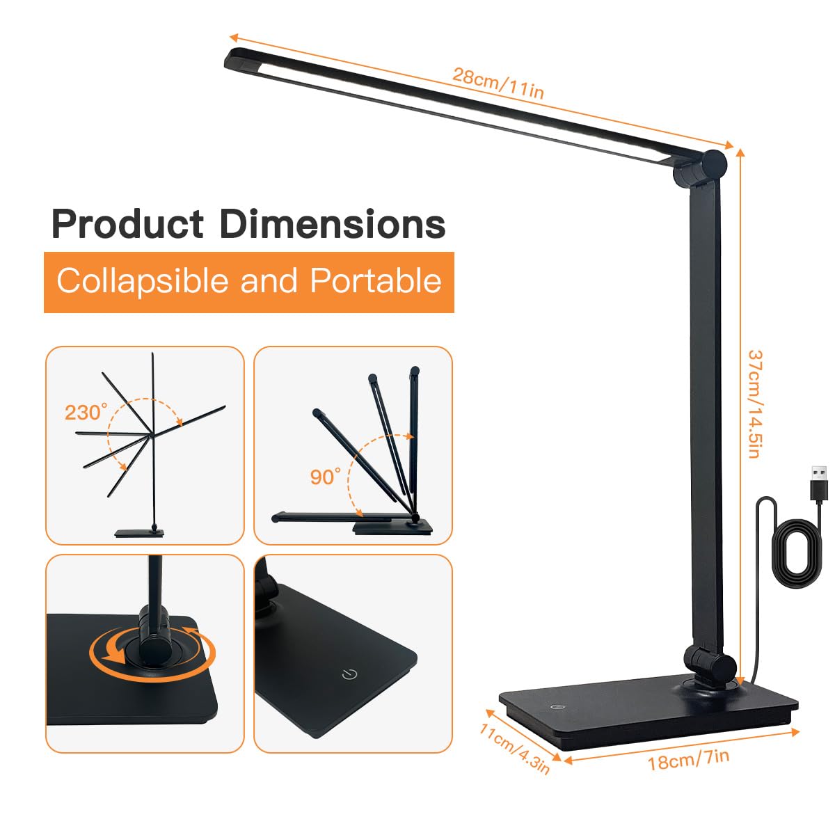 LUJOLUMIN - Lámpara de escritorio, lámpara de lectura regulable, CRI>90, 700 lúmenes, 3 niveles de brillo, control táctil, lámpara LED plegable LED para niños, trabajo, oficina, estudio 6