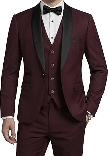 Men’s 3 Piece Slim Fit Suit, One Button Shawl Lapel Tuxedo, Premium Dinner Jacket Vest Pants & Tie Set