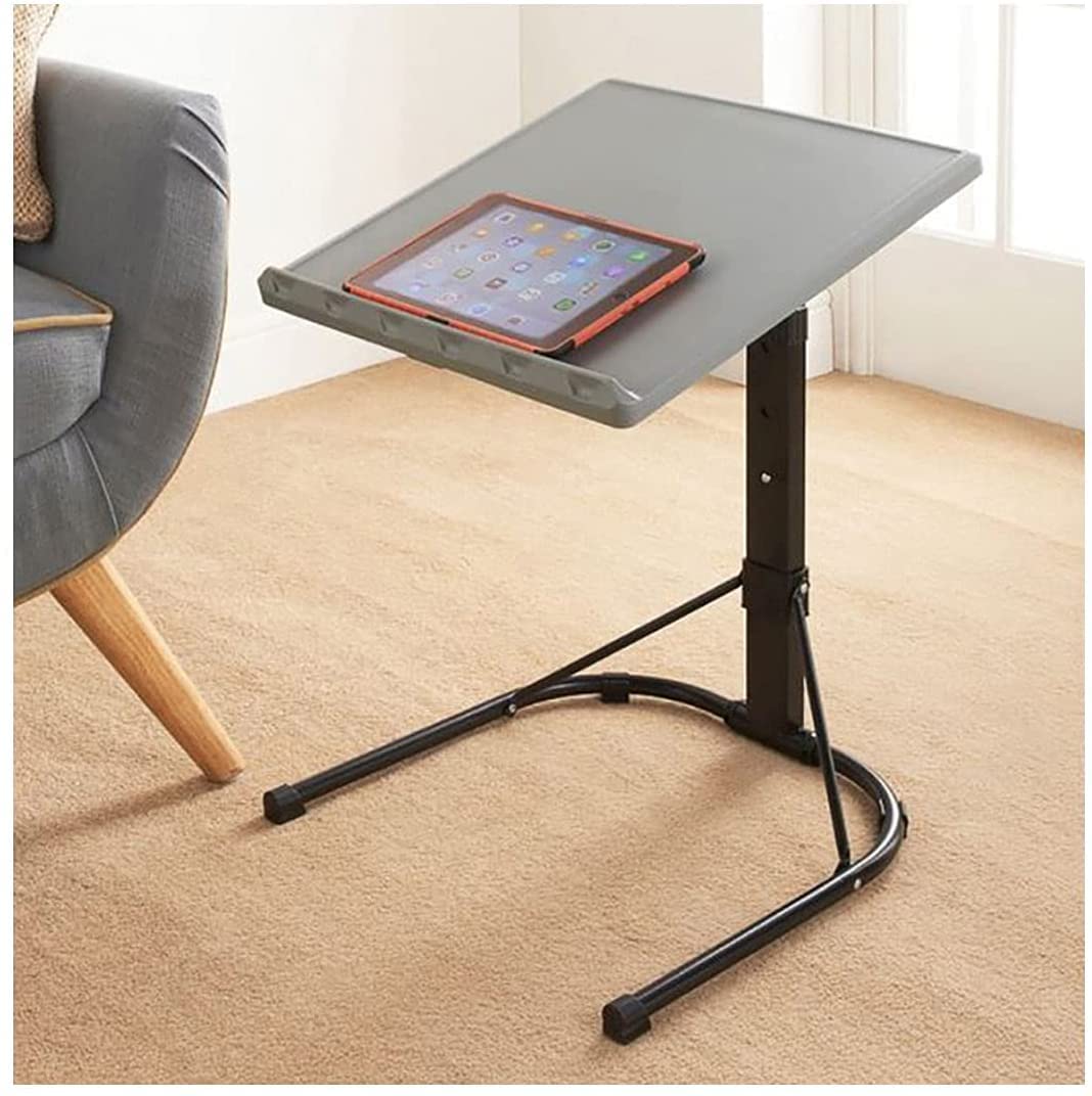 Grey and black FAHAAM Spaceways Adjustable Table Any laptop, computer, desk, or PC desk can be used with it. Metal legs that save space for a home office