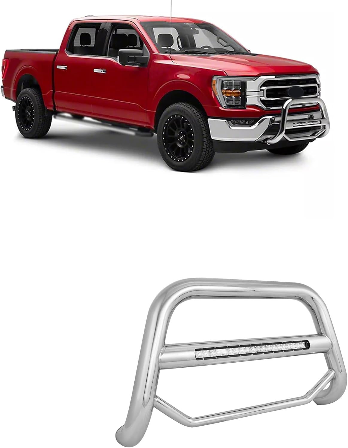Black Horse MAX Beacon Bull Bar No Skid Plate Stainless Steel Compatible with 2003-2017 Expedition/Navigator|2004-2026 Ford F-150 (Excl. Heritage Edition and 10-14 F150 Raptor Models)-MAB-FOE2011S