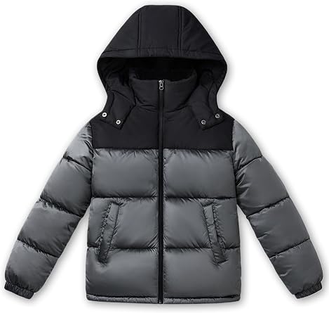 SOLOCOTE Boys Winter Coat Heavyweight Water-Resistant Hooded Quilted Puffer Thick Shiny Outerwear Kids Winter Jacket