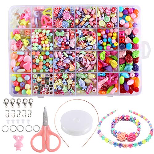 Fogawa 600pcs Perles Enfants Kit Loisir Creatif Enfant Bijoux Bricolage 24 Types Perle Acrylique Diy Pour Bracelet Collier Bijoux De Fabrication Idéal - 