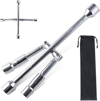 14 Inch Universal Folding Lug Wrench 4 Way Lug Wrench with Bag 4-Way Tire Cross Wrench Foldable Sliding Wheel Lug Nut Wrench for Cars, Trucks, SUVs and RVs, Socket Sizes 11/16"-9/10"17-23mm