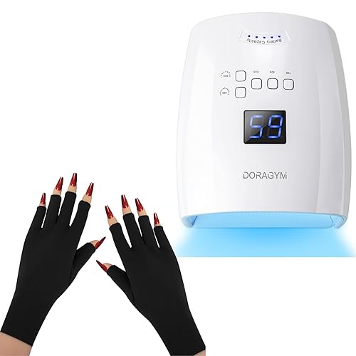 DORAGYM Lámpara de uñas LED UV recargable y guantes UV para uñas