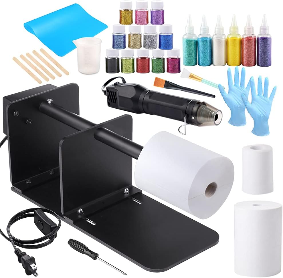 Sntieecr Tumbler Turner for Crafts Tumbler Spinner Machine, Bubble Buster Tool, 18 Pieces Glitter Powder, Epoxy Resin Kit for Starter DIY Cuptisserie